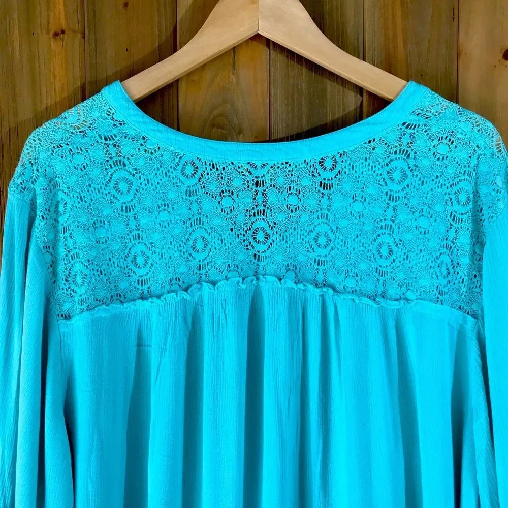 Democracy Womens Tunic Blouse Teal Top Lace 3/4 Sleeve Size 3X - Picture 7 of 16